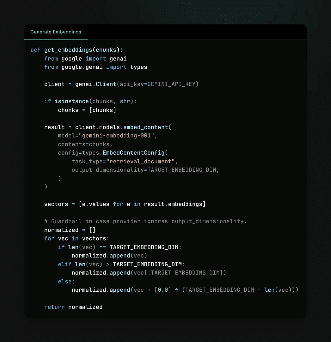 Vector database storing embeddings for semantic retrieval