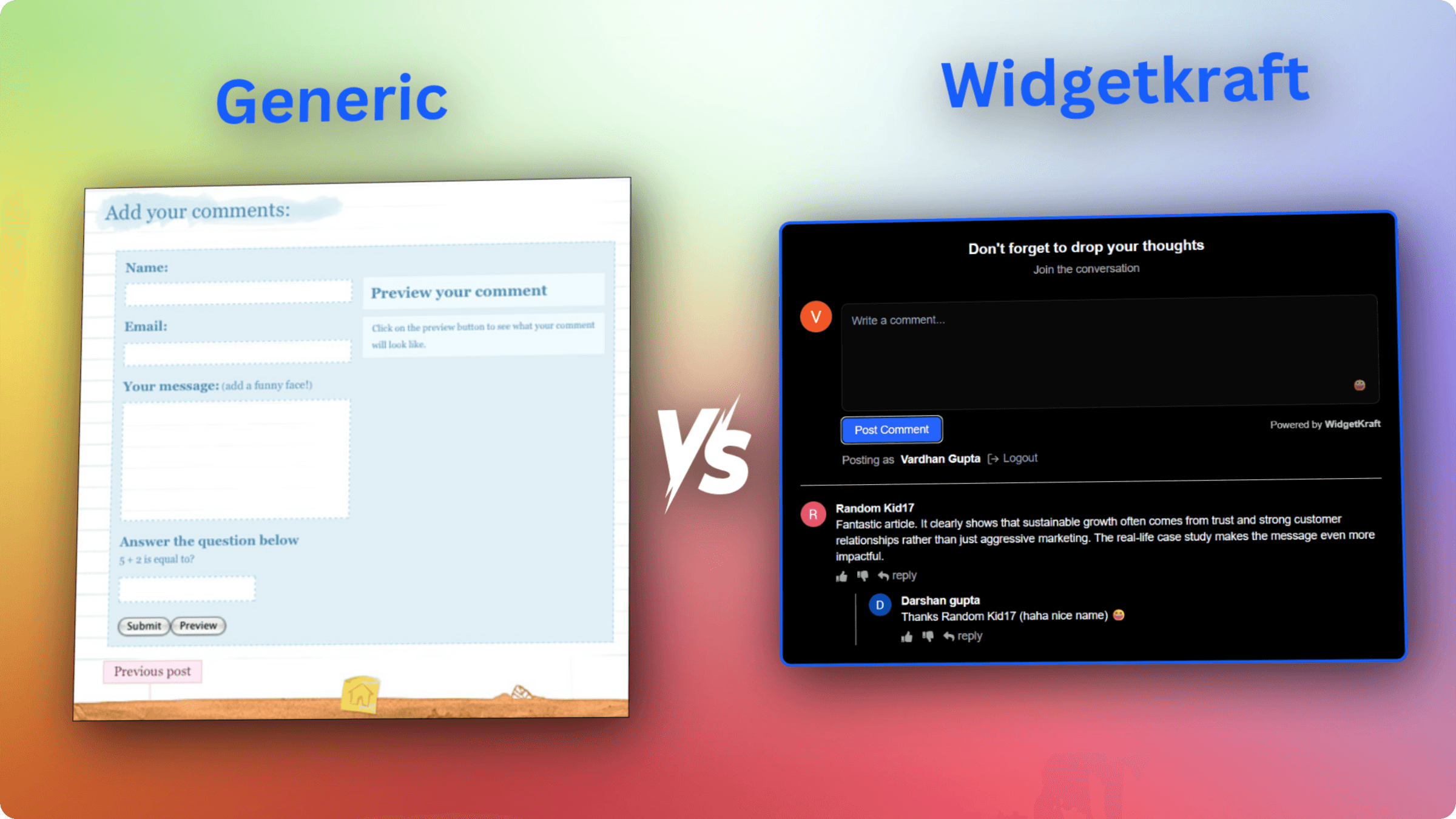 Comment Chaos widget customizer showing brand color and font controls with live preview