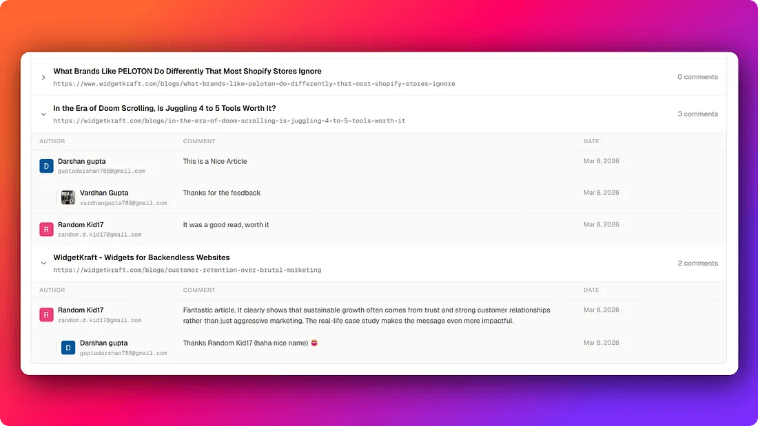 View and manage all comments from a simple dashboard