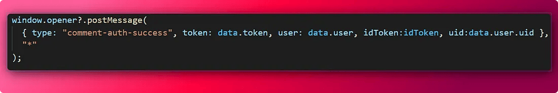 postMessage passing the auth token from auth domain back to the embedded widget