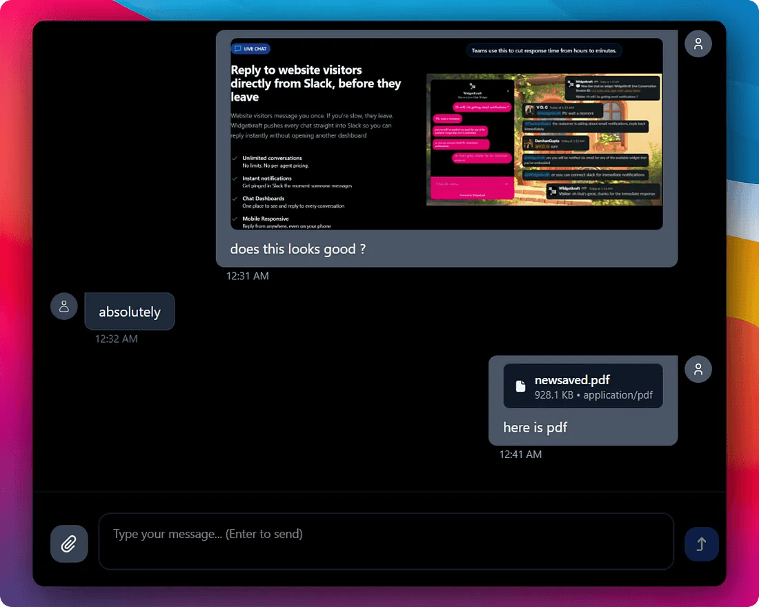 Sharing a file through Slack as part of a customer support reply