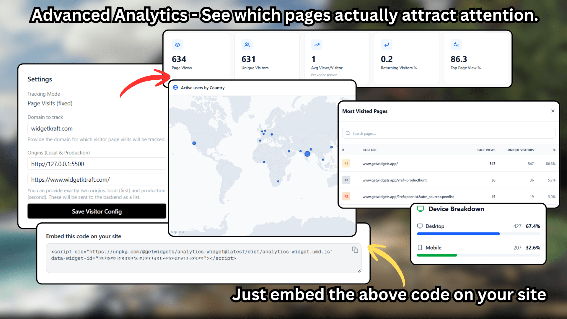 Live preview and settings panel for the Visitor Tracker widget
